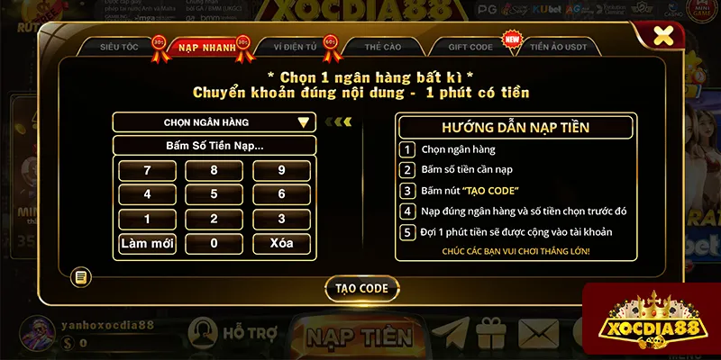 Chọn đúng phương thức nạp tiền để nhận khuyến mãi XOCDIA88