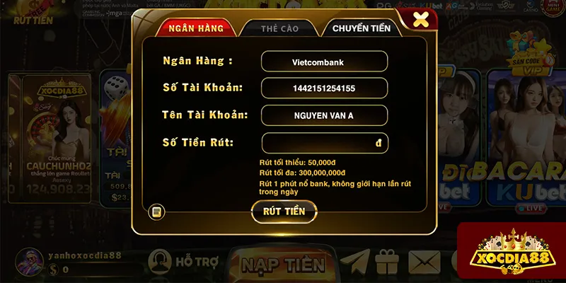 Điều khoản giao dịch nạp rút tiền XOCDIA88 minh bạch