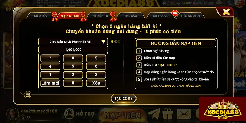 Mẹo nạp số tiền lẻ giúp dễ kiểm tra lịch sử nạp tiền XOCDIA88