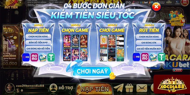 Quy trình rút tiền XOCDIA88 đơn giản